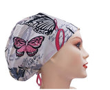 Breast Cancer Awareness Butterflies Euro Scrub Cap Doctor Hospital Surgical ODP Vet