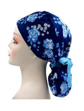 Japanese Floral 2 Ponytail Scrub Cap Doctor Theatre Nurse Hospital Paediatric Vet Surgical