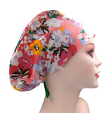 Tropical Blooms Jersey Knit Comfy Euro Toggle Scrub Cap Doctor Theatre Nurse Hospital Paediatric Vet Surgical