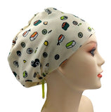Snacks Sushi Hamburger Jersey Knit Comfy Euro Toggle Scrub Cap Doctor Theatre Nurse Hospital Paediatric Vet Surgical