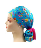 Mermaid Ocean world Ponytail Scrub Cap Doctor Theatre Nurse Hospital Paediatric Vet Surgical