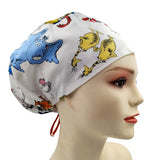 Dr Seuss & Friends White Euro Scrub Cap Doctor Hospital Surgical ODP Vet