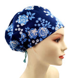 Blue Floral Euro Scrub Cap Doctor Hospital Surgical ODP Vet