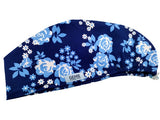 Blue Floral Euro Scrub Cap Doctor Hospital Surgical ODP Vet