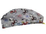 New Groovy Peanuts Gang Snoopy Fireworks Euro Scrub Cap Doctor Hospital Surgical ODP Vet