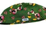 Christmas Mickey & Minnie Hearts Euro Scrub Cap Doctor Hospital Surgical ODP Vet