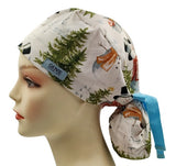 Christmas Snowman And Tree Ponytail Scrub Cap Doctor Theatre Nurse Hospital Paediatric Vet Surgical