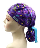 New Super Hero Batman Purple Euro  Ponytail Scrub Cap Doctor Hospital Surgical ODP Vet