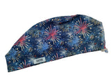 New July 7th American Independence Day Firework Euro Scrub Cap Doctor Hospital Surgical ODP Vet