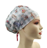 New Winnie Pooh & Friends Checks Euro Scrub Cap Doctor Hospital Surgical ODP Vet