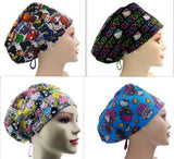 Kitty Tossed Tea Cups Euro Scrub Cap Doctor Hospital Surgical ODP Vet