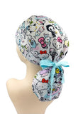 Kitty Milk Bath Ponytail Scrub Cap Doctor Theatre Nurse Hospital Paediatric Vet Surgical