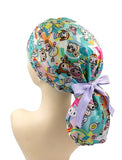 Green Donut & Friends Polyester Ponytail Scrub Cap Doctor Theatre Nurse Hospital Paediatric Vet Surgical