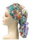 Green Donut & Friends Polyester Ponytail Scrub Cap Doctor Theatre Nurse Hospital Paediatric Vet Surgical