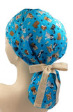 Little Dogs with Bones Blue Ponytail Scrub Cap Doctor Theatre Nurse Hospital Paediatric Vet Surgical