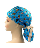 Little Dogs with Bones Blue Ponytail Scrub Cap Doctor Theatre Nurse Hospital Paediatric Vet Surgical