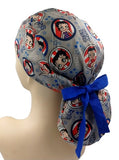 Betty Boop American Flag Cartoon Ponytail Scrub Cap Doctor Theatre Nurse Hospital Paediatric Vet Surgical