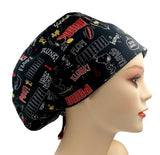 Snoopy Puma Black Jersey Knit Comfy Euro Toggle Scrub Cap Doctor Theatre Nurse Hospital Paediatric Vet Surgical