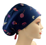 Snacks Blue  Jersey Knit Comfy Euro Toggle Scrub Cap Doctor Theatre Nurse Hospital Paediatric Vet Surgical