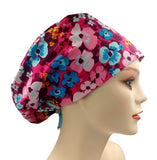 Pansies & Blooms Jersey Knit Comfy Euro Toggle Scrub Cap Doctor Theatre Nurse Hospital Paediatric Vet Surgical