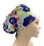 Flowers Jersey Knit Comfy Euro Toggle Scrub Cap Doctor Theatre Nurse Hospital Paediatric Vet Surgical