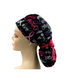 Breast Cancer Awareness Hope Love Faith Ponytail Scrub Cap Doctor Theatre Nurse Hospital Paediatric Vet Surgical