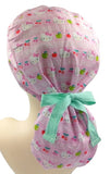 Kitty Pink Fruit Stripe Ponytail Scrub Cap Doctor Theatre Nurse Hospital Paediatric Vet Surgical