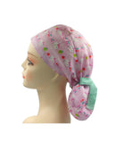 Kitty Pink Fruit Stripe Ponytail Scrub Cap Doctor Theatre Nurse Hospital Paediatric Vet Surgical