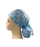 Kitty Blue Fruit Stripe  Ponytail Scrub Cap Doctor Theatre Nurse Hospital Paediatric Vet Surgical