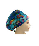 Gaming Two Tone Blue Fireworks Euro Scrub Cap Doctor Hospital Surgical ODP Vet