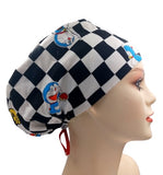 Doraemon Black & White Check Jersey Knit Comfy Euro Toggle Scrub Cap Doctor Theatre Nurse Hospital Paediatric Vet Surgical