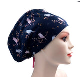 Midnight Birds Jersey Knit Comfy Euro Toggle Scrub Cap Doctor Theatre Nurse Hospital Paediatric Vet Surgical