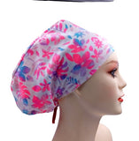 Neon Pink Tropical Blooms Jersey Knit Comfy Euro Toggle Scrub Cap Doctor Theatre Nurse Hospital Paediatric Vet Surgical