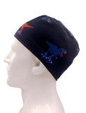 Dinosaur Dark Blue Jersey Knit Comfy Men's Velcro Adjustable Scrub Cap Doctor Theatre Nurse Hospital Paediatric Vet Surgical I