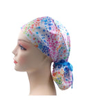 Colourful Stars White Ponytail Scrub Cap Doctor Theatre Nurse Hospital Paediatric Vet Surgical