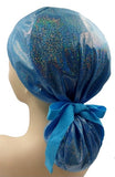 Holographic Iridescent Glitter Light Blue Ponytail Scrub Cap Doctor Theatre Nurse Hospital Paediatric Vet Surgical