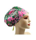 Pink Garden 011 Euro , Pony Tail Scrub Cap Doctor Hospital Surgical ODP Vet