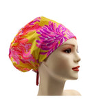 Pink Yellow 012 Euro , Pony Tail Scrub Cap Doctor Hospital Surgical ODP Vet