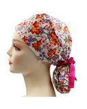 Japanese Floral Orange Ponytail Scrub Cap Doctor Theatre Nurse Hospital Paediatric Vet Surgical