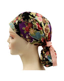 Japanese Floral Black Ponytail Scrub Cap Doctor Theatre Nurse Hospital Paediatric Vet Surgical