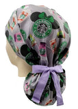 Starbucks Coffee Grey Ponytail Scrub Cap Doctor Theatre Nurse Hospital Paediatric Vet Surgical