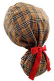 Brown Checks Ponytail Scrub Cap Doctor Theatre Nurse Hospital Paediatric Vet Surgical