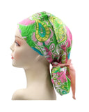 Pink Green 023 Euro , Pony Tail Scrub Cap Doctor Hospital Surgical ODP Vet