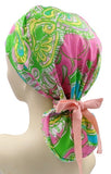 Pink Green 023 Euro , Pony Tail Scrub Cap Doctor Hospital Surgical ODP Vet