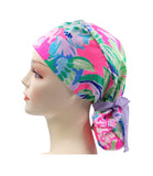 Pink Green 026 Euro , Pony Tail Scrub Cap Doctor Hospital Surgical ODP Vet