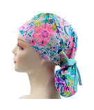 Pink Green 025 Euro , Pony Tail Scrub Cap Doctor Hospital Surgical ODP Vet