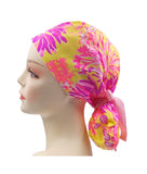 Pink Yellow 012 Euro , Pony Tail Scrub Cap Doctor Hospital Surgical ODP Vet