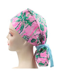 Pink Garden 011 Euro , Pony Tail Scrub Cap Doctor Hospital Surgical ODP Vet