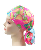 Pink Green 027 Euro , Pony Tail Scrub Cap Doctor Hospital Surgical ODP Vet