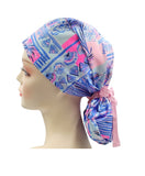 Pink Blue 022 Euro , Pony Tail Scrub Cap Doctor Hospital Surgical ODP Vet